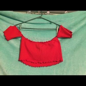 Red Textured Crop T